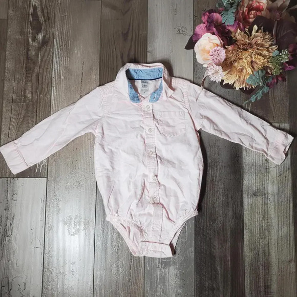 Carter's Pink Size 24m Baby Toddler Boy Button Down Bodysuit 100% Cotton EUC - Picture 1 of 10
